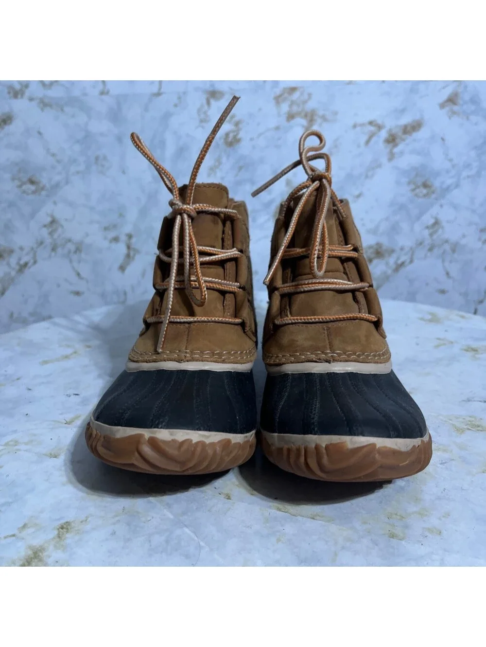 Sorel Out N About Womens Size 6.5 Shoes Brown Leather Lace Up Comfort Duck Boots